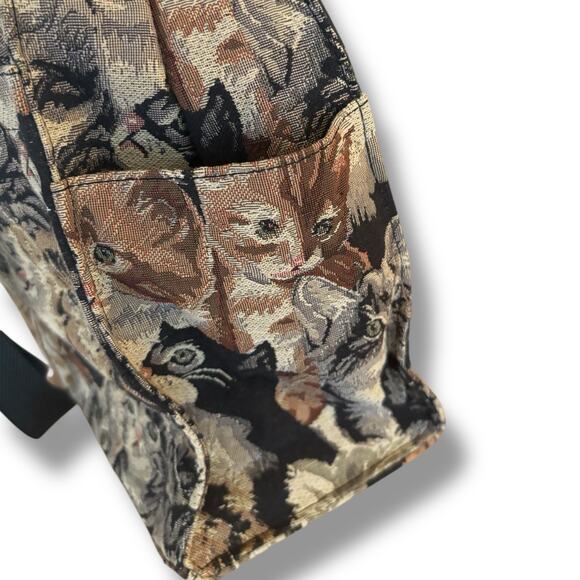 Vintage Cat Tapestry Tote Bag Kittens Shoulder Bag Grommet Detail Large New - Picture 4 of 13